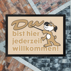 Du bist hier jederzeit willkommen Fußmatte mit freundlichem Hund