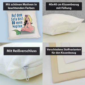 Meerjungfrau Kissen mit Spruch Auf dem Sofa bist du mein Neptun