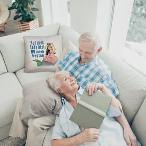 Meerjungfrau Kissen mit Spruch Auf dem Sofa bist du mein Neptun