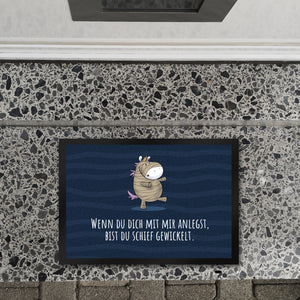Einhorn-Mumie Fußmatte in 35x50 cm mit Spruch Du bist schief gewickelt