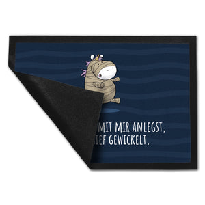 Einhorn-Mumie Fußmatte in 35x50 cm mit Spruch Du bist schief gewickelt
