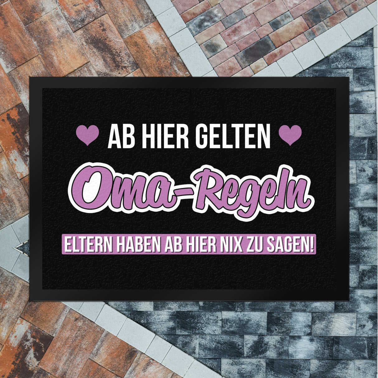 Oma-Regeln Fußmatte in 35x50 cm mit Spruch Eltern haben ab hier nix zu sagen