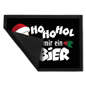 Bier mit Weihnachtsmütze Fußmatte in 35x50 cm mit Spruch HoHoHol mir ein Bier
