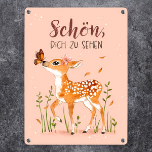 Schön dich zu sehen Metallschild in 15x20 cm mit niedlichem Reh
