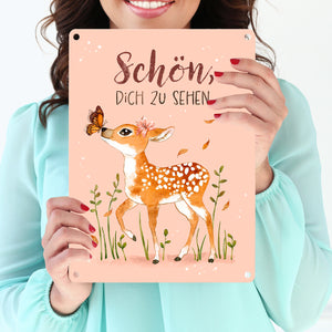 Schön dich zu sehen Metallschild in 15x20 cm mit niedlichem Reh