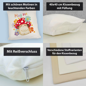 Hug me Kissen mit Fliegenpilz und Blumen