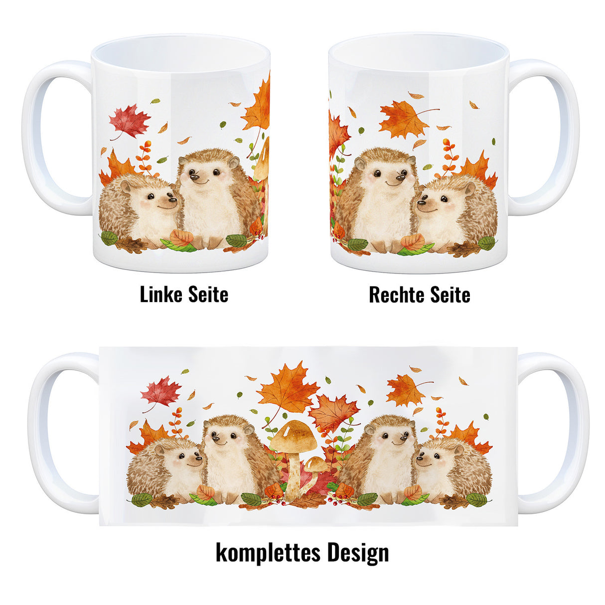 Igel im Herbst Kaffeebecher im Aquarell Stil