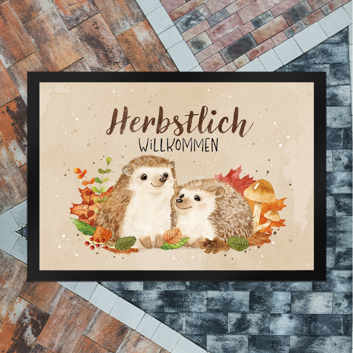 Igel Paar Fußmatte in 35x50 cm mit Spruch Herbstlich Willkommen
