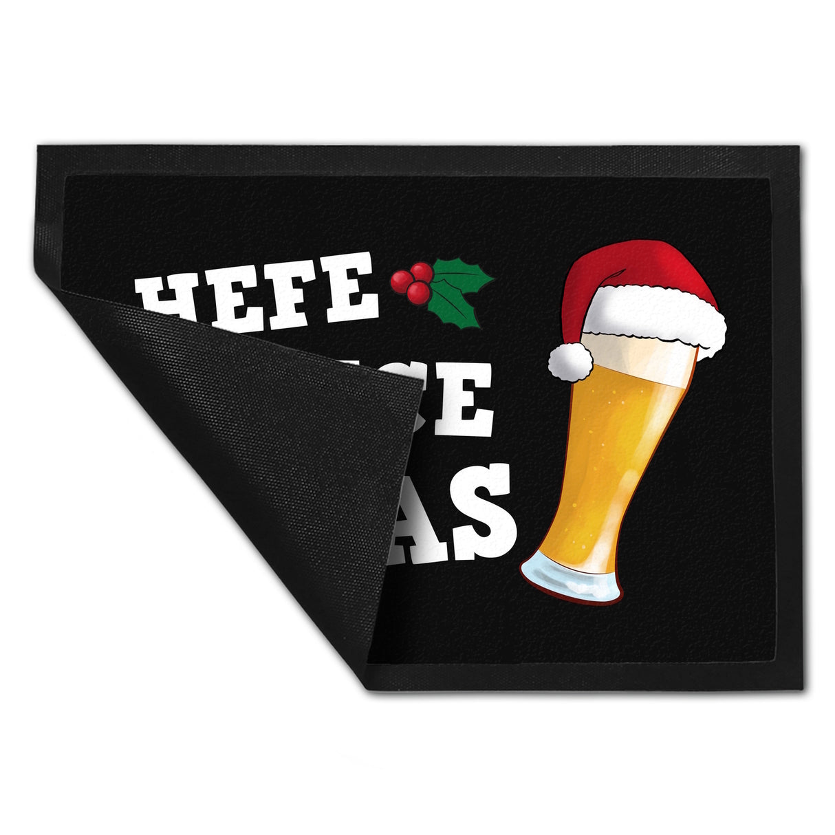 Bier mit Weihnachtsmütze Fußmatte in 35x50 cm mit Spruch Hefe nice X-mas