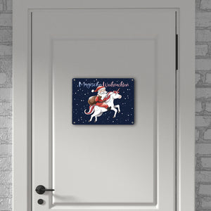 Weihnachtsmann auf Einhorn Metallschild in 15x20 cm mit Spruch Magische Weihnachten