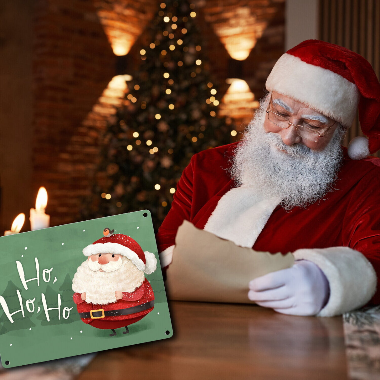 Weihnachtsmann Metallschild in 15x20 cm mit Spruch Ho ho ho