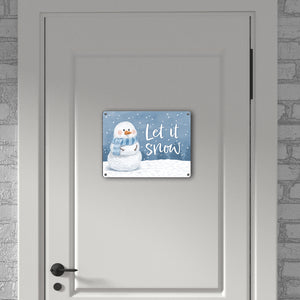 Schneemann im Winter Metallschild in 15x20 cm mit Spruch Let it snow