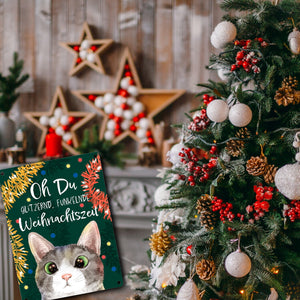 Oh Du glitzernd funkelnde Weihnachtszeit Katze Metallschild in 15x20 cm