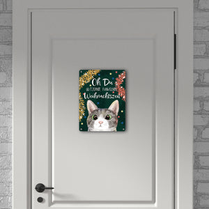 Oh Du glitzernd funkelnde Weihnachtszeit Katze Metallschild in 15x20 cm