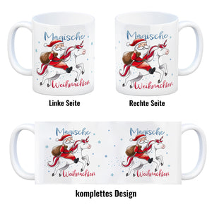 Weihnachtsmann auf Einhorn Kaffeebecher mit Spruch Magische Weihnachten