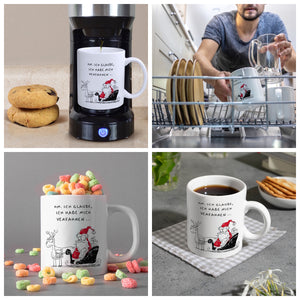 Weihnachtsmann im Schlitten Kaffeebecher mit Spruch Habe mich verfahren