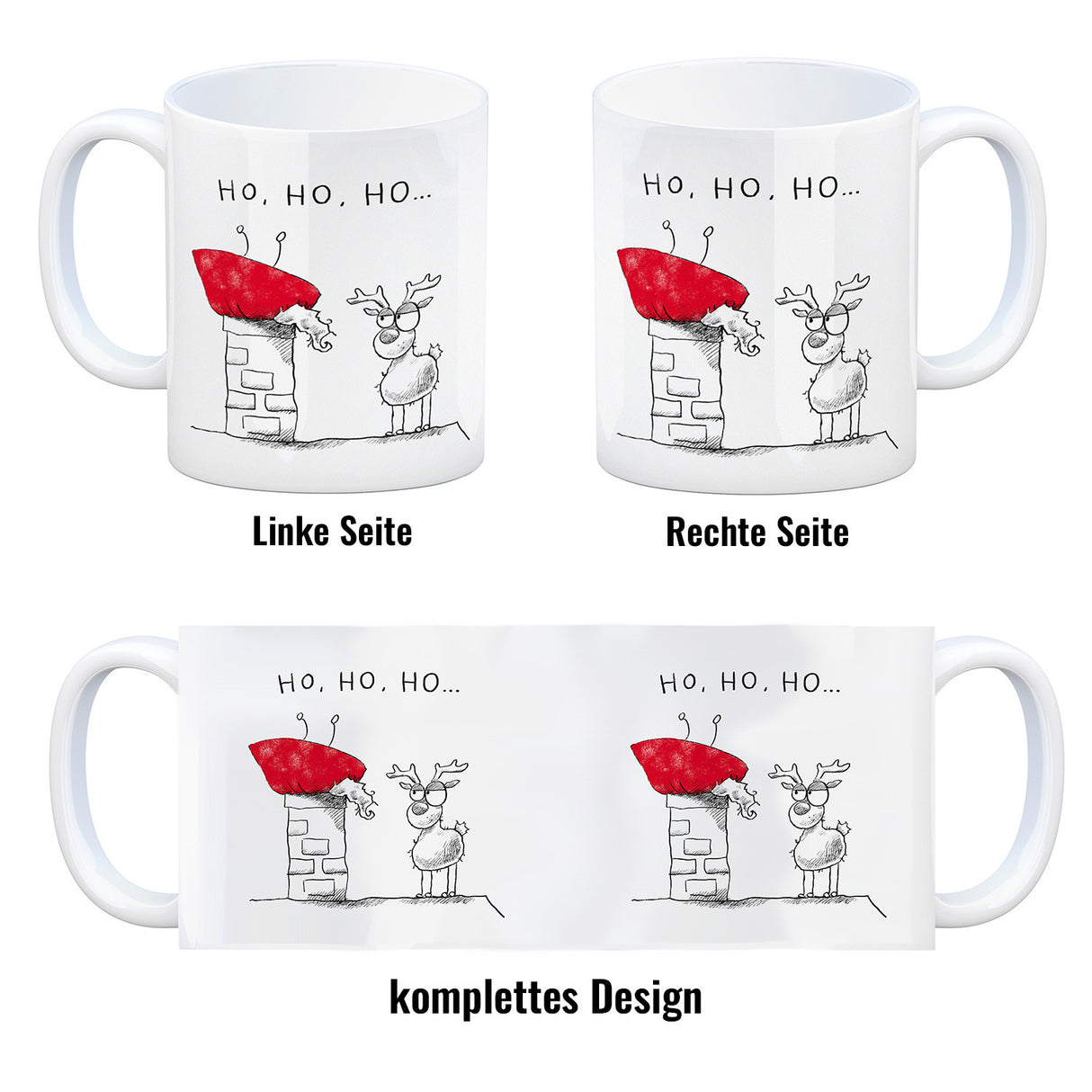 Weihnachtsmann im Kamin Kaffeebecher mit Spruch HO HO HO