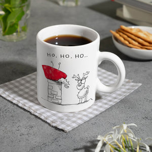 Weihnachtsmann im Kamin Kaffeebecher mit Spruch HO HO HO