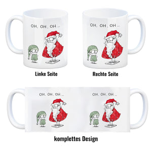 Weihnachtsmann und Elf Kaffeebecher mit Spruch OH OH OH