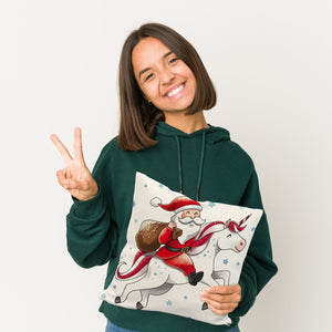 Weihnachtsmann auf Einhorn Kissen