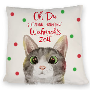 Oh Du glitzernd funkelnde Weihnachtszeit Katze Kissen