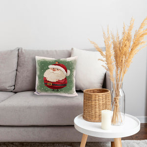 Weihnachtsmann und Rotkehlchen Kissen mit grünem Hintergrund