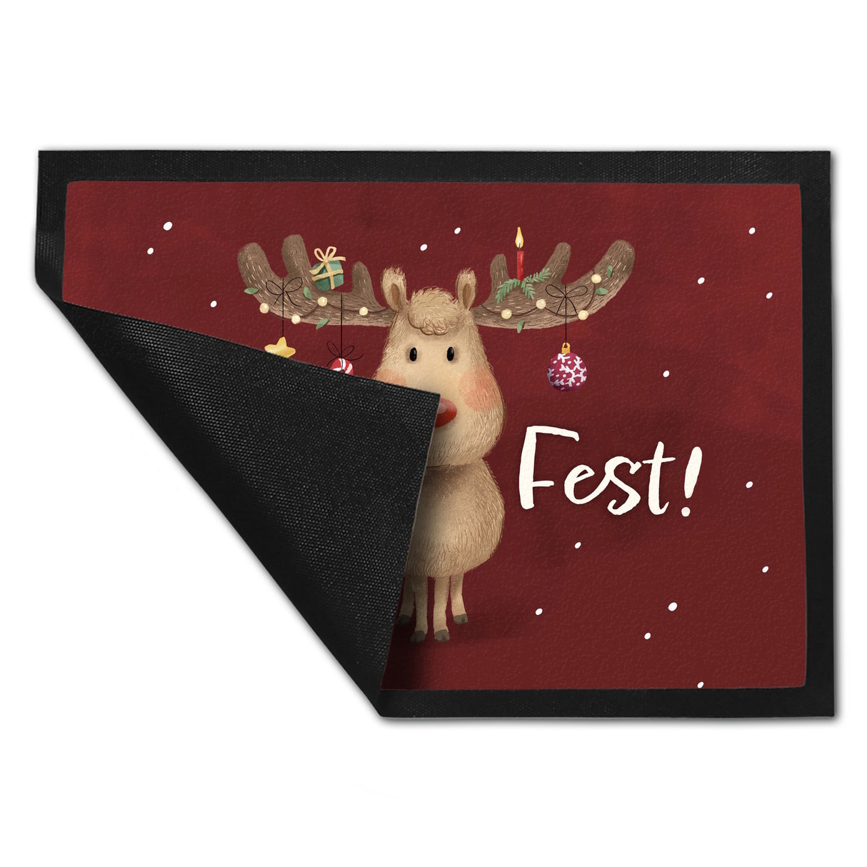 Frohes Fest Rentier mit Weihnachtsschmuck Fußmatte in 35x50 cm
