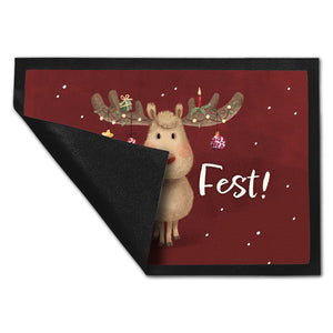 Frohes Fest Rentier mit Weihnachtsschmuck Fußmatte in 35x50 cm