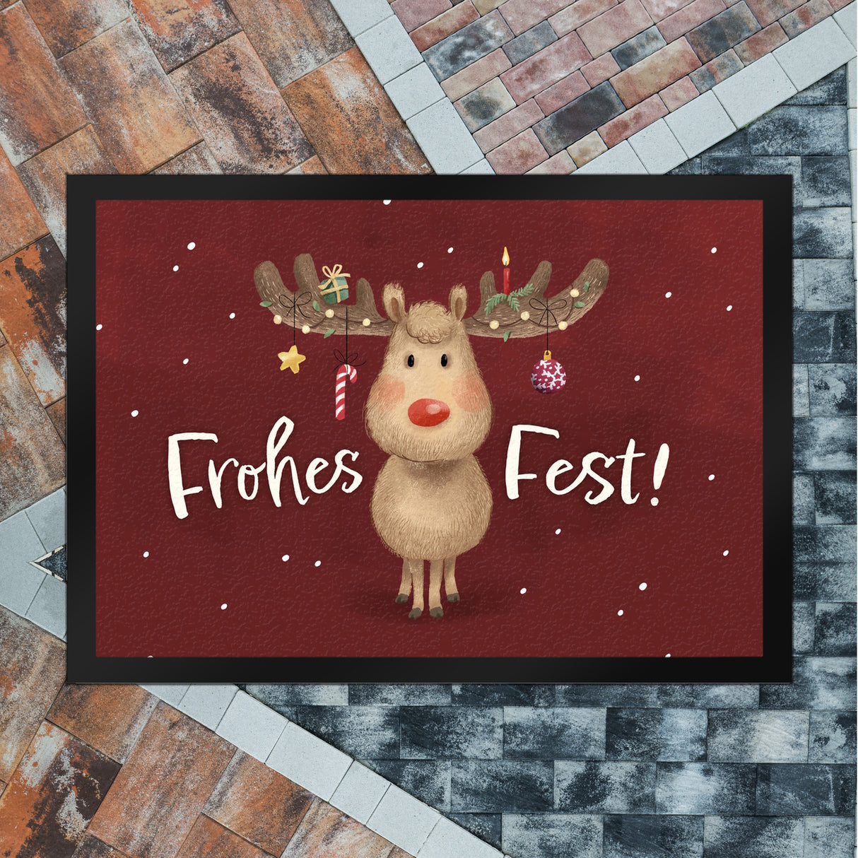 Frohes Fest Rentier mit Weihnachtsschmuck Fußmatte in 35x50 cm