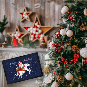 Weihnachtsmann auf Einhorn Fußmatte in 35x50 cm mit Spruch Magische Weihnachten