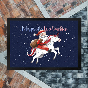 Weihnachtsmann auf Einhorn Fußmatte in 35x50 cm mit Spruch Magische Weihnachten
