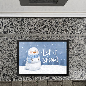 Schneemann im Wintersturm Fußmatte in 35x50 cm mit Spruch Let it snow