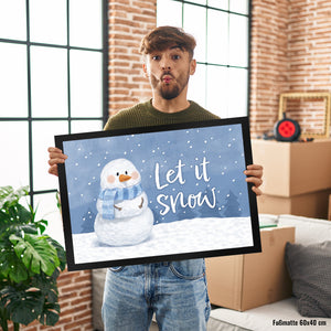 Schneemann im Wintersturm Fußmatte in 35x50 cm mit Spruch Let it snow