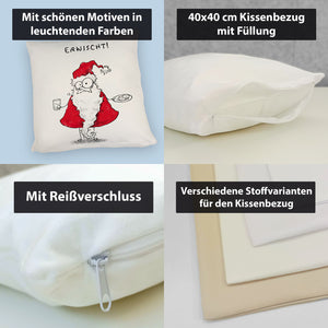 Weihnachtsmann am Naschen Kissen mit Spruch Erwischt