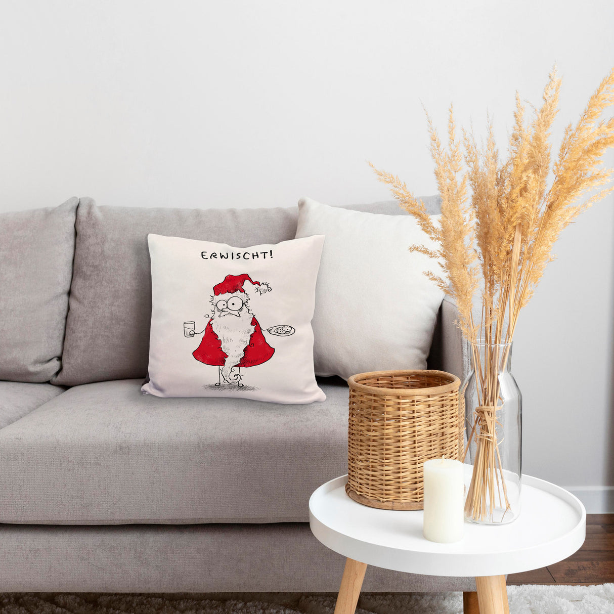 Weihnachtsmann am Naschen Kissen mit Spruch Erwischt