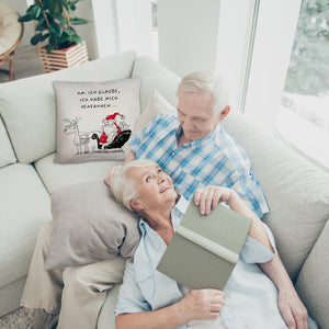 Weihnachtsmann im Schlitten Kissen mit Spruch Habe mich verfahren