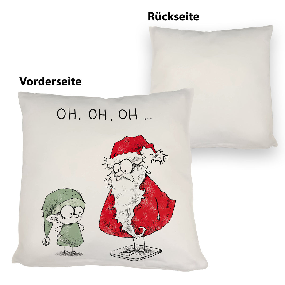 Weihnachtsmann und Elf Kissen mit Spruch OH OH OH