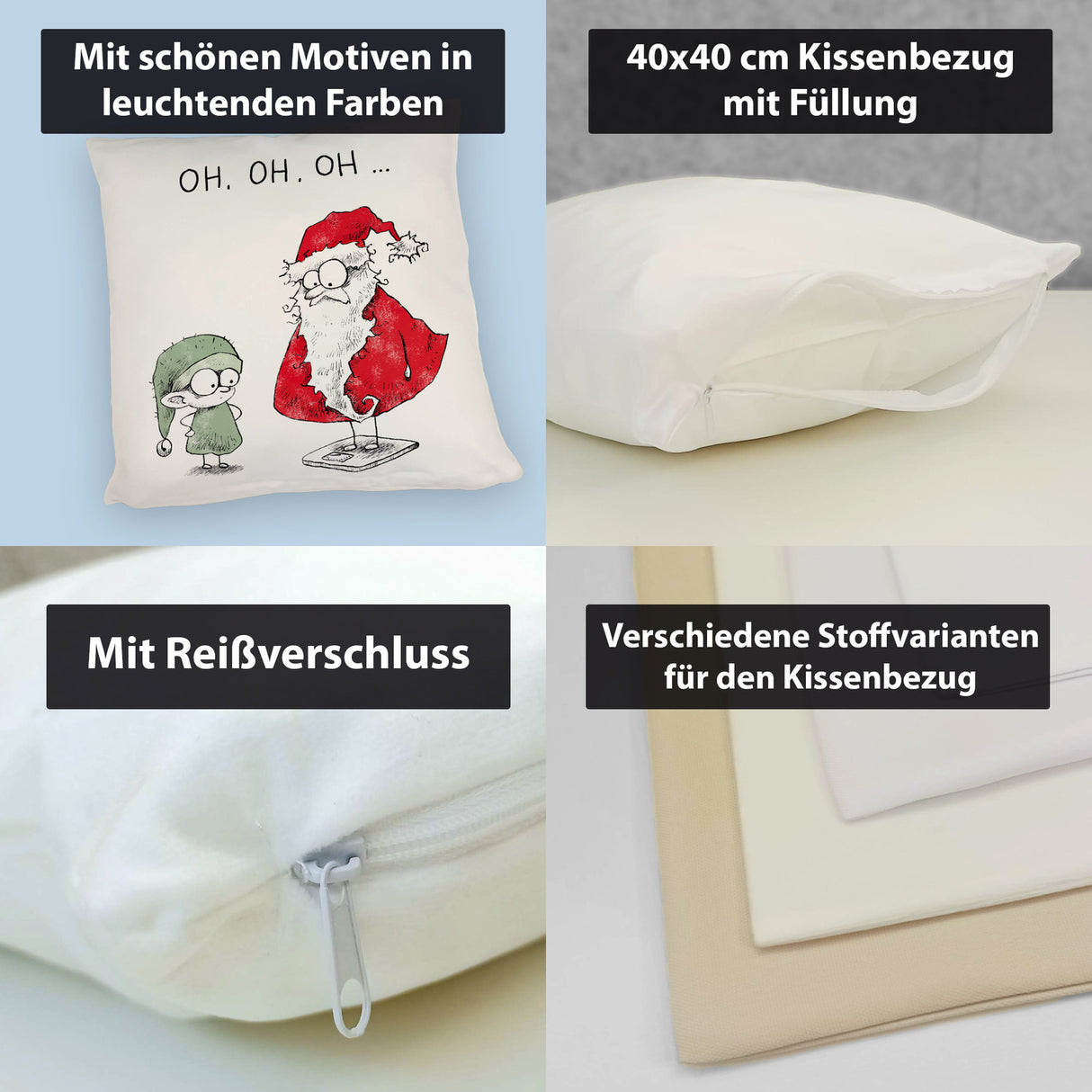 Weihnachtsmann und Elf Kissen mit Spruch OH OH OH