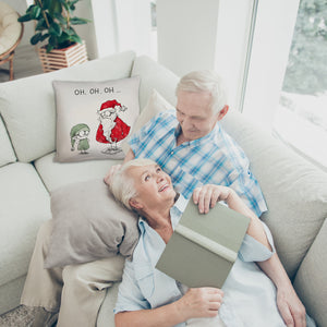 Weihnachtsmann und Elf Kissen mit Spruch OH OH OH