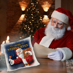Traditioneller Weihnachtsmann Kissen mit Spruch Frohe Weihnachten
