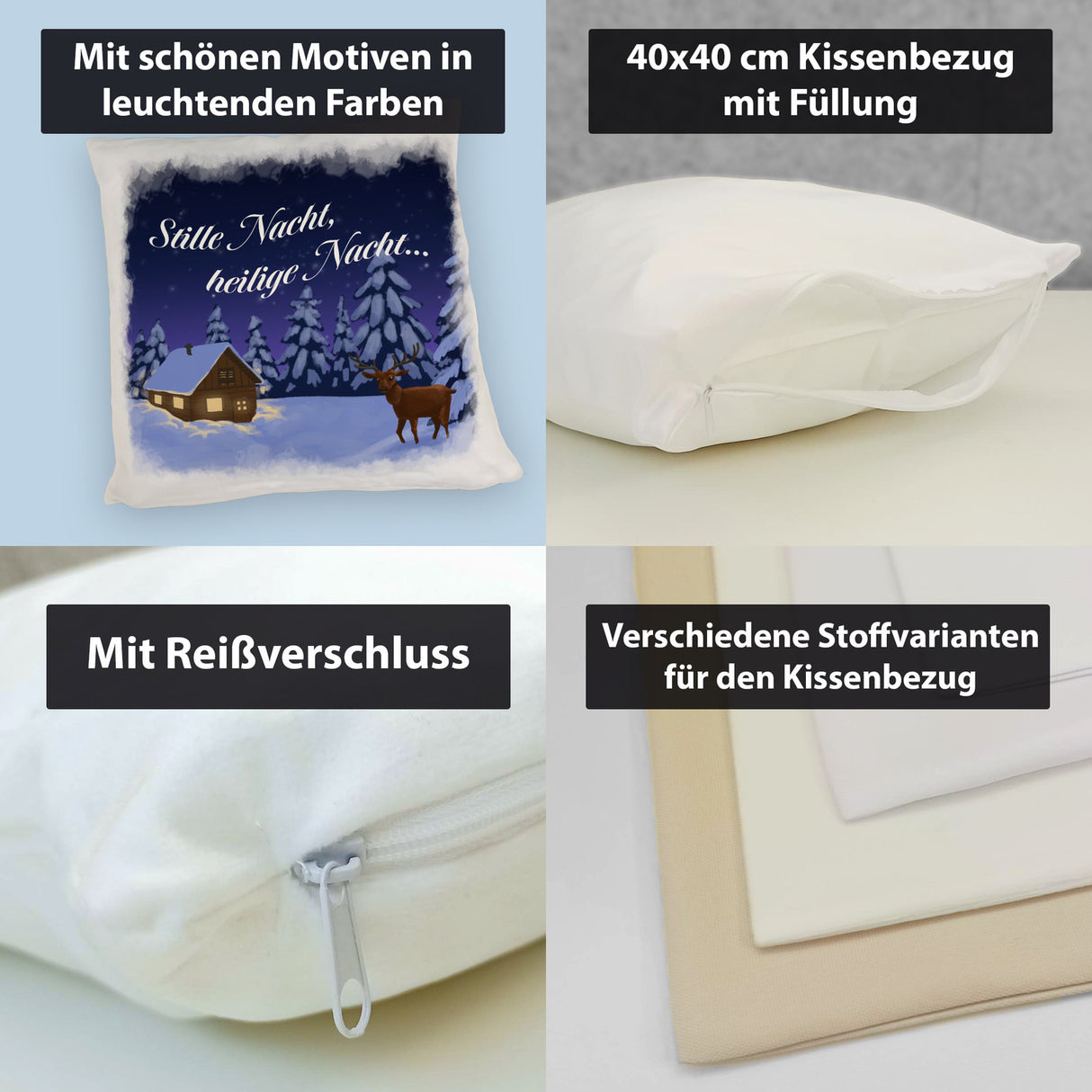 Winterlandschaft mit Hirsch Kissen mit Spruch Stille Nacht heilige Nacht