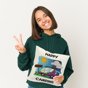 Hippie Wohnmobil Kissen mit Spruch Happy Camping