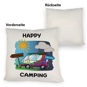 Hippie Wohnmobil Kissen mit Spruch Happy Camping