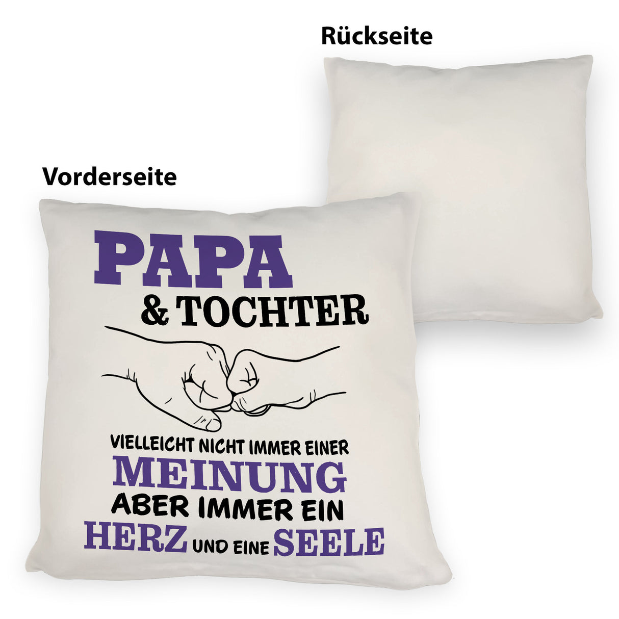 Papa & Tochter Kissen in lila mit Spruch Ein Herz und eine Seele