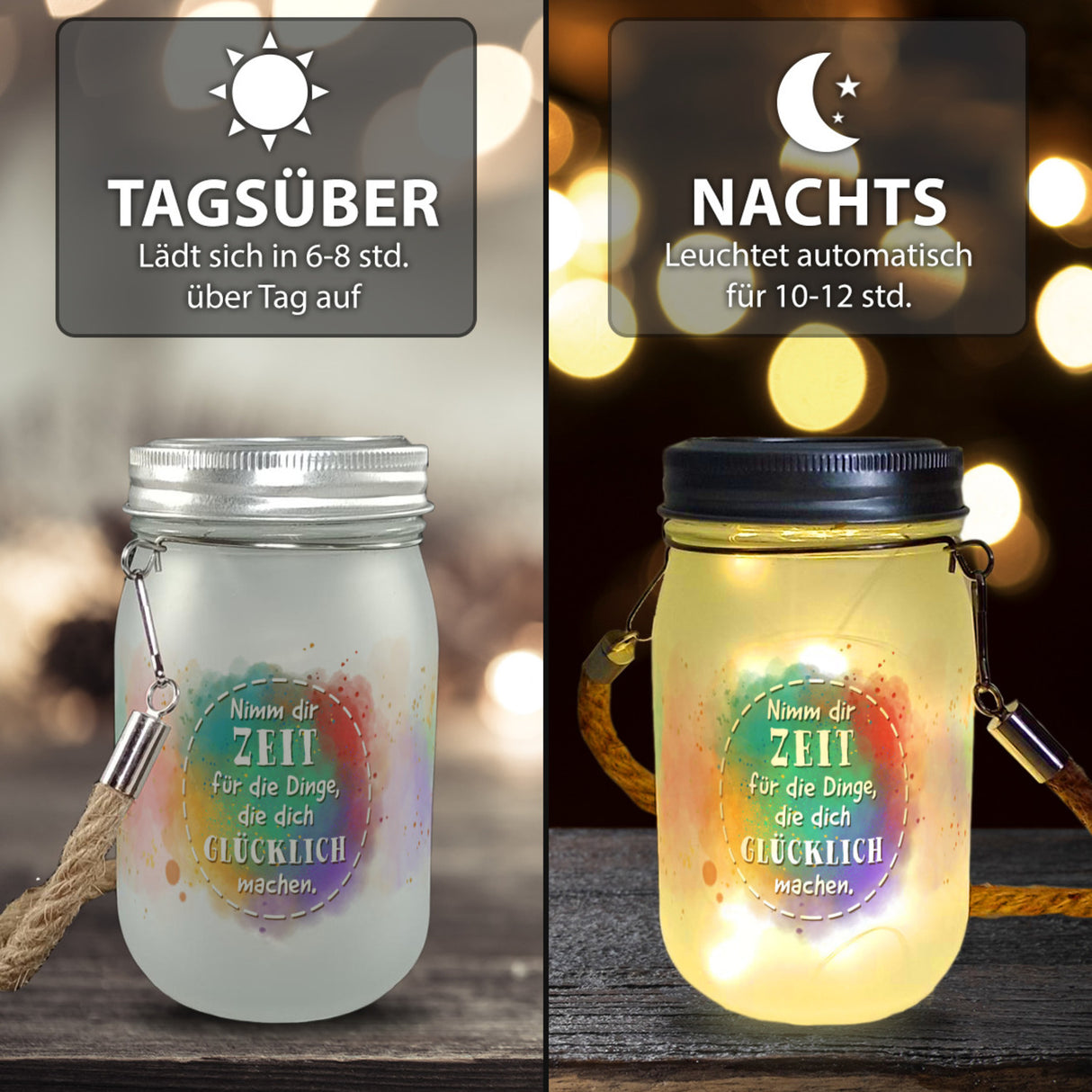 Nimm dir Zeit für Dinge die glücklich machen Solarlicht mit Spruch