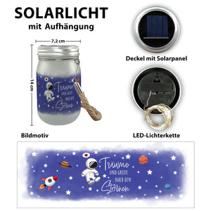 Kleiner Astronaut Solarlicht mit Spruch Träume und greife nach den Sternen