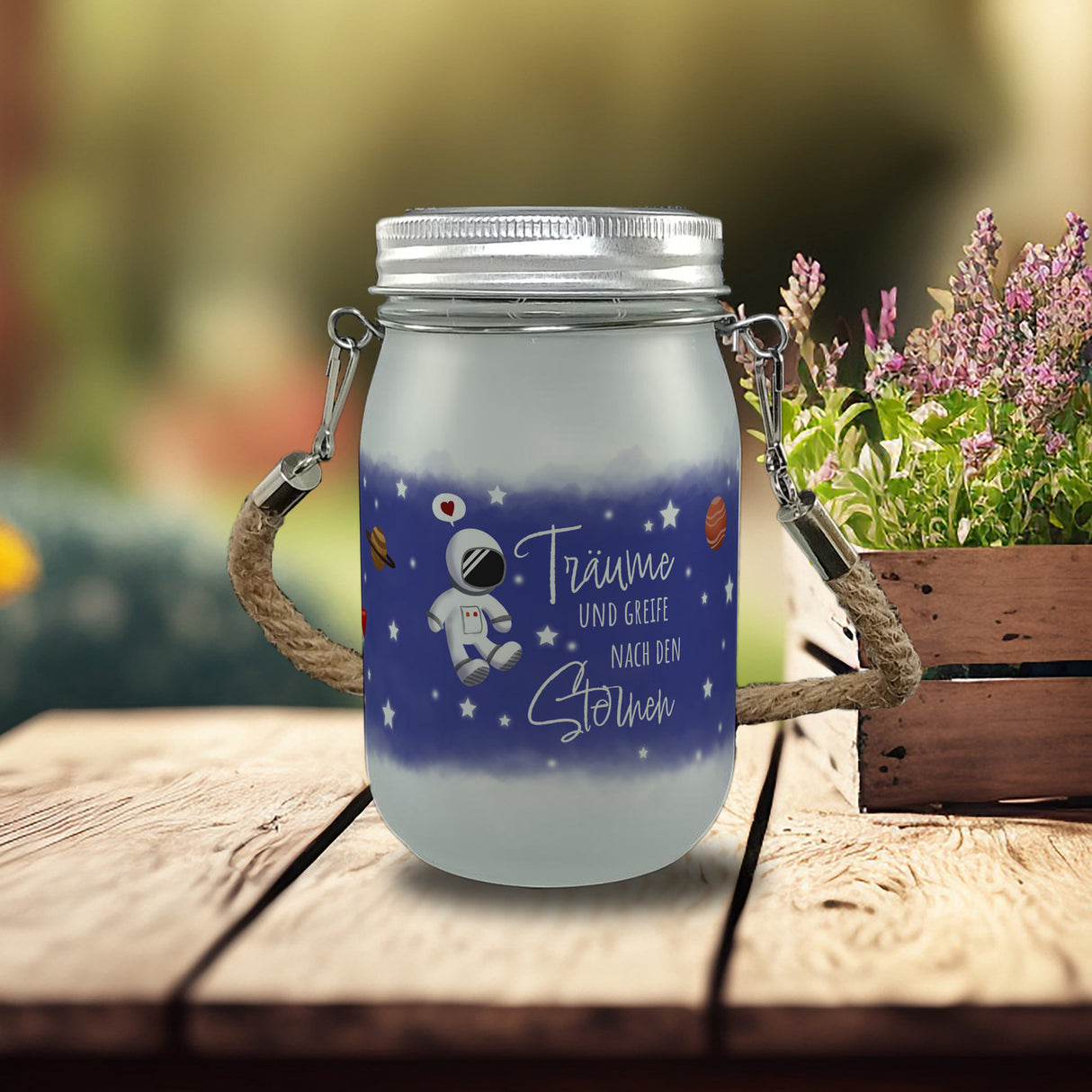 Kleiner Astronaut Solarlicht mit Spruch Träume und greife nach den Sternen