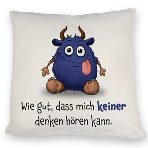 Freches Monster in dunkelblau Kissen mit lustigem Spruch