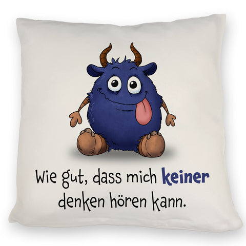 Freches Monster in dunkelblau Kissen mit lustigem Spruch