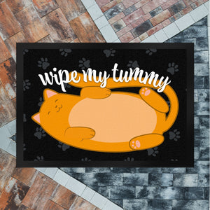 Wipe my tummy Katze Fußmatte in 35x50 cm und Spruch